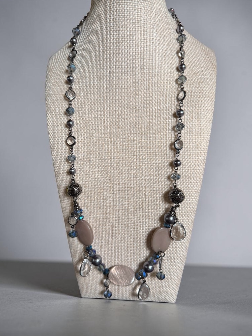 Multi-Stone Women's Necklace in Gray and Blue